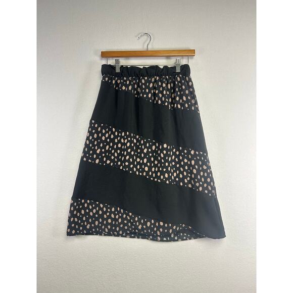 Peach Perfect black and brown polkadot midi skirt size medium boho chic￼ - Picture 1 of 8